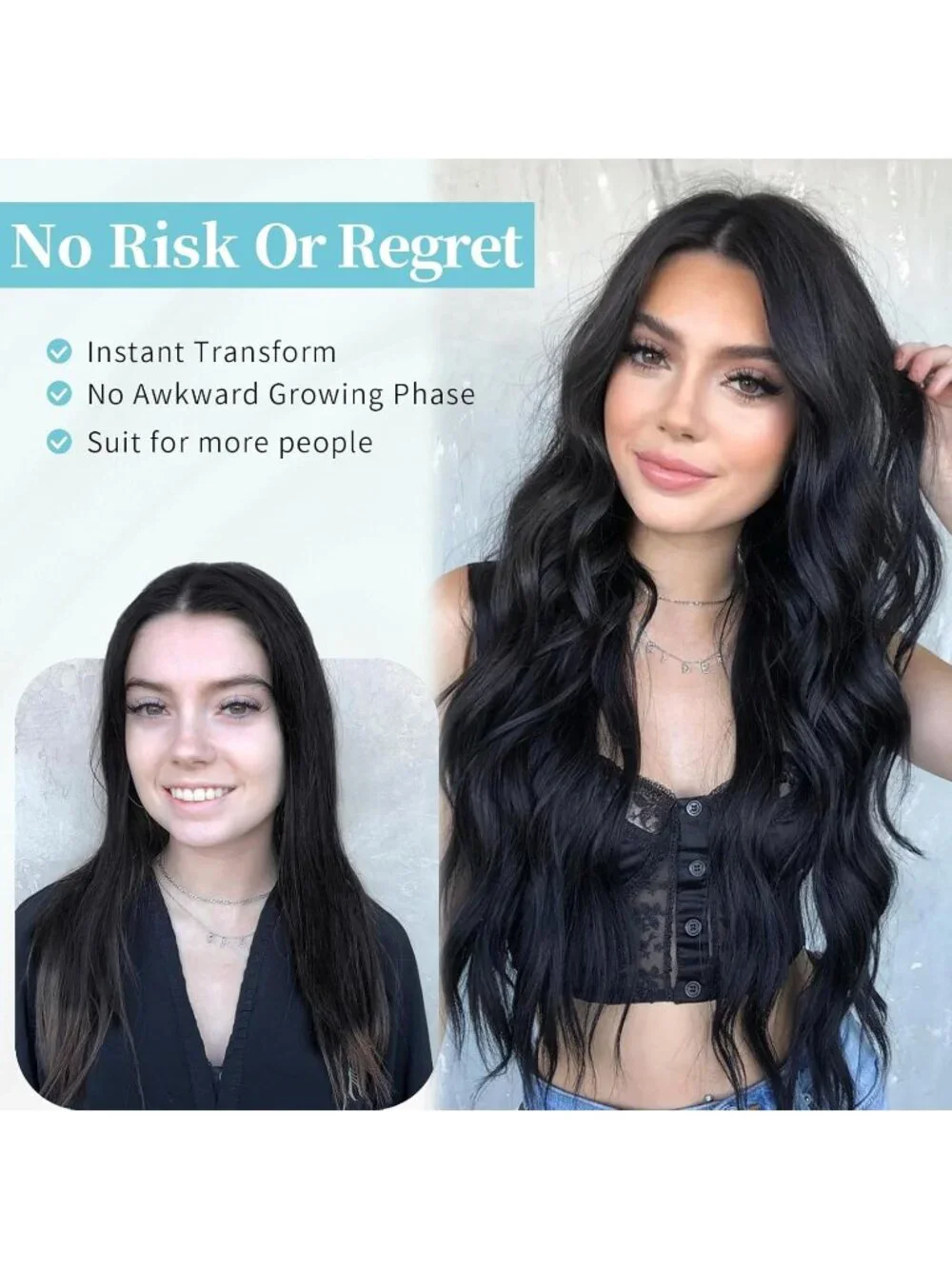 Women's Black Lace Hairline 26 Inch Synthetic Heat Resistant Wavy Wigs